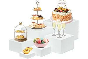 XRCHAA Lot de 6 Présentoirs de Buffet et Apéritif en Acrylique, 3/4/5/6/7/8 Pouces Boxes de Présentation Alimentaire Blanches pour Gâteaux, Desserts, Pâtisseries, Bijoux, Mariages