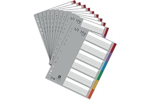 ‎LEITZ VON Leitz 10er Pack 6-teiliges Register A4, Blanko Trennblätter für Ordner, Extra breit, 100 % Recycling-Karton, 11-Loch-Universalregister für Hefter & Ringbücher, Mehrfarbig, 12950000