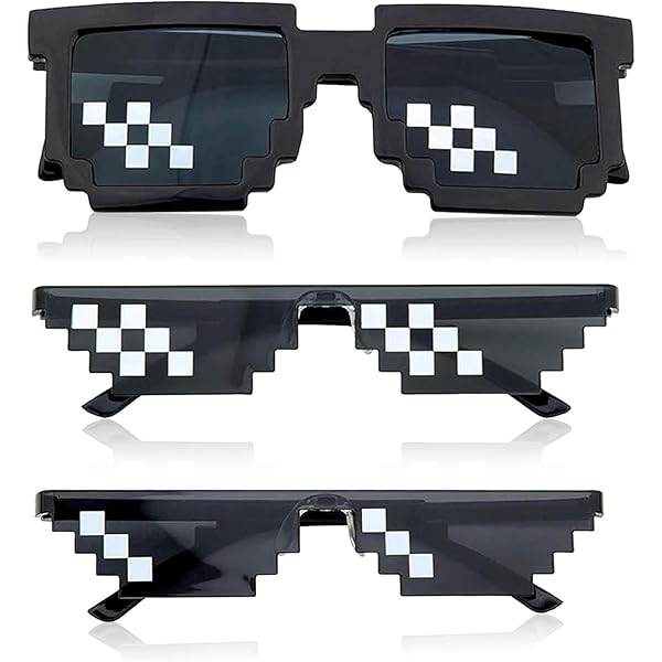 VCSJW Pixel Brille, 3 Stück Pixel Mosaik Brille, Lustige Party Brille, Thug Life Coole Sonnenbrille für Party Verkleidungen & Foto Requisiten - Schwarz, Unisex