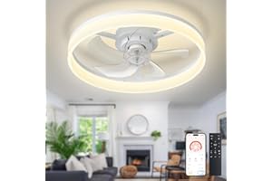 ‎DEPULEY Depuley LED Deckenventilator mit Licht: 20" Moderner Low Profile Flush Mount Kronleuchter mit App & Fernbedienung - Dimmbare weiße blattlose Ventilatorleuchte für Schlafzimmer Kinderzimmer Wohnzimmer