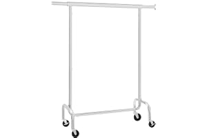 SONGMICS Klädställning i Stål, på Hjul, Utdragbar, Bärkapacitet 130 kg | Kraftig Klädhängare, 110-150 x 45 x 160 cm, Silver, PATAYE Kollektion HSR11S