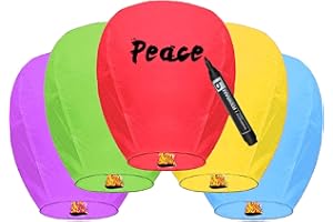 ISAGAX 5 Packs Chinese Lantern, Biodegradable Memorial Fire Resistant Paper Wishing Lanterns to Release in Sky for Parties and Festivals, Flying Fire Lanterns, Multi-Colour, Floating Sky Lanterns