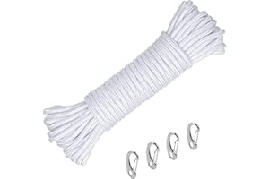 ANYUANKW 20M Corde en Nylon, 6 mm Corde de Survie Extérieure, Corde de Parachute, Paracorde avec Mousquetons pour la Tente de Camping, la Randonnée et Alpinisme