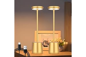 TRUMPETS Lampara de Mesa LED Recargable Inalambrica 5200mAh Lamparas Sin Cable Control Tactil, 3 modos Color y Brillo Lineal, Para Mesilla, Restaurante, Jardin (Oro | 2 PCS)