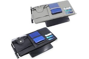 Pare Soleil Voiture Organisateur,Jicyor 2pcs Multifonction Gris Noir Auto Intérieur Cuir Accessoires Organiseur Pare-Soleil Voiture Pour Lunettes Cd Cartes Documents Téléphone Portable