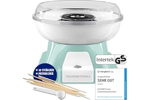 ‎GOURMETMAXX GOURMETmaxx Zuckerwattemaschine für Zuhause | Das Original mit 10 Stäbchen & Messlöffel in nostalgischem Retro-Design in mint | Cotton Candy in höchster Qualität für jeden Anlass [Mint]