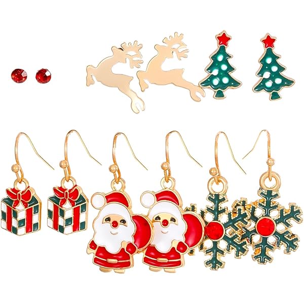 6 Paia Orecchini di Natale, Orecchini di Natale per Donne, Tema di Natale Goccia Ciondolo Orecchini Set