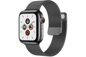 PRECORN Metalowy pasek z magnesem, czarny, UNISEX, zapasowy pasek kompatybilny z Apple Watch 42 mm, 44 mm, 45 mm, kompatybilny z Watch serii 8/7/6/5/4/3/2/1/Apple Watch SE