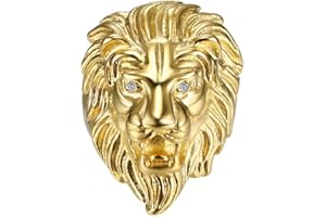 BOBIJOO Jewelry - Bague Tête de Lion Homme Yeux faux diamants Acier Inoxydable Plaqué Doré Or