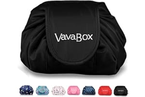 VAVABOX Lazy Kosmetikbeutel mit Kordelzug Portable Große Reise Kosmetik Tasche Reisetasche Make-up Beutel Aufbewahrung Organisator für Damen Mädchen (Schwarz)
