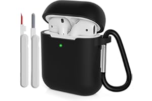 KOKOKA Case Cover Compatible with Airpods 2 with Cleaner kit, Premium Soft Silicone Skin Case Cover Shock Absorbing Protective Case for Airpods 2nd Generation with Carabiner, Black