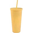 Royalford 700ml Modern Insulated Tumbler with Straw & Lid RF12150 Hot and Cold Stainless Steel for Water, Iced Tea or Coffee, Smoothie Rubber Cover 24 oz