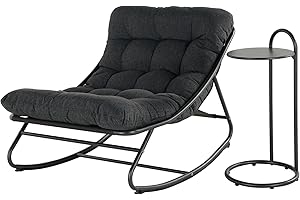 Grand patio Rocking Chair with Side Table, Garden Lounge Chair with Removable Water-resistant Cushion for Adults, for Patio, Garden, Living Room, Sun Lounge, 330 LBS Weight Capacity, Dark Gray
