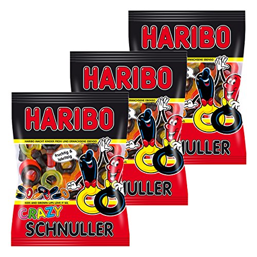 Haribo Crazy Schnuller, 3er Set, Lakritz, Fruchtgummi, Weingummi, Gummibärchen, Im Beutel, 600 g