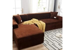 LINGKY Sofabezug Ecksofa L Form Stretch Samt Sofa Überzug Universal Couchbezug Für 1/2/3/4 Sitzer Waschbar Sofa Überwürfe (L Form Ecksofa Erfordert Zwei) - Sofabezug 3 Sitzer, Kaffee