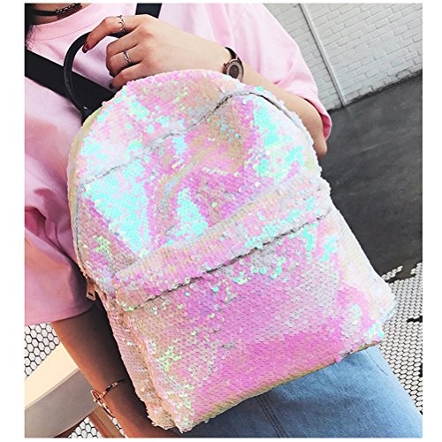 Tinksky Sequins Paillette Backpack Casual Satchel School Bag Shoulder Bag for Outdoor Sport Hiking Daypacks for Girls Women (Beige)
