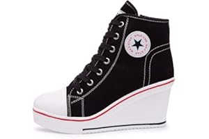 QIMAOO Canvas Shoes Women Wedge Trainers High Tops Ladies Trainers Casual Sports Shoes Lace Up/Zip
