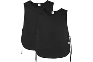 JONATHAN UNIFORM Set da 2 Pezzi Unisex Grembiule da Lavoro 2-3 Tasche Grembiule Maestra Asilo Cucina Estetista, Casacca Sanitaria Senza Maniche per Farmacia