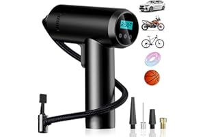 Newfun Cordless Tyre Inflator Air Compressor, Car Tyre Inflator 12V with 4 Nozzle Adapters, LED Light, Storage Bag, Digital Car Tyre Pump for Tyres, Motorcycle, Bicycle, Swimming Ring