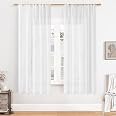 Rideaux Voilage Beige Transparent 160x140 Cm - 2 Pièces Élégants Pour Salon Chambre Fenêtre