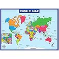 Goodern World Map Poster,Geography Educational Knowledge Chart,50×35cm Wall Art Canvas Printing Classroom Office Bedroom Aesthetic Poster and Decoration for Preschool, Kindergarten,Elementary