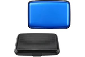 SENHAI 2 PCS Aluminum RFID Blocking Card Holder Wallet, Portable Credit & Business Name ID Card Protector Case for Men Women-Black, Blue