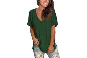 Tuopuda Maglietta Manica Corta Donna, T-Shirt Scollo a V Estiva Elegante Camicia Casual Tinta Unita Camicetta Sportivi Cotone Stretch Moda Top Taglie Forti Manica Blusa
