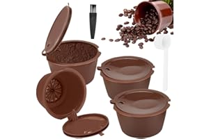 PEALOVCOM 4 PCS Capsule de Café Réutilisable Dosettes de Café Réutilisables Filtre à Café Réutilisable Capsules de Café Rechargeable 1 Pinceau et 1 Cuillère pour Café, Thé ou Chocolat Chaud,5.4*3.5cm