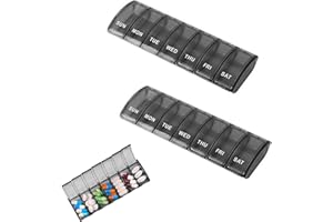 Ikadiya Portapillole Settimanale Contenitore A 7 Giorni [2 Pezzi], Settimanale Medicine, Portapillole - Portapillole - Box Tablet - Dispenser Settimanale [Nero]