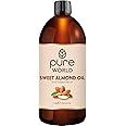 Pure World Natural Almond Oil 1 Litre, 1000ml REAL 100% Pure and Undiluted. Cold & Freshly Pressed Premium Quality Almond Oil – Message, Skin, Nails, Body and Face, Edible Vegan.