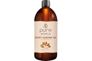 Pure World Natural Sweet Almond Oil 1000ML, 1 Litre, 100% Pure and Natural, Undiluted. Premium Quality Almond oil – Skin, Nails, Body and Face, Edible Vegan.