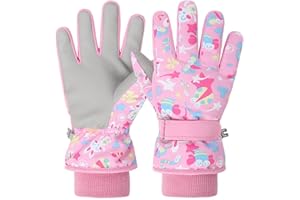 FAYHIJUN Gants de Ski Enfants moufle Chaud Hiver pour Garçon Fille Coupe-Vent Respirant PU Les Palmiers Neige Ski Snowboard Vélo Équitation Sport 2-13 Ans S