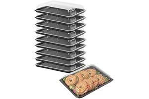 Caterline 10 x Medium (390mm x 290mm) Sandwich Platters with Lids | Black Base Catering Trays & Clear Lids for Party Food & Buffets. Reusable & 100% Recyclable