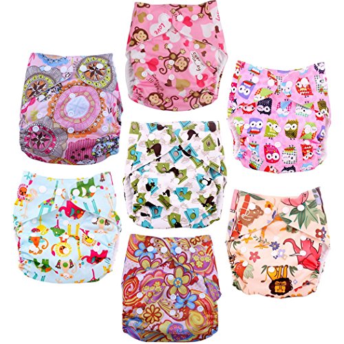 Happy Cherry Baby 7 Pack Washable Reusable Cloth Nappies Breathable Adjustable Snap 7pcs Pack Pocket Cloth Diaper
