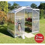 Lacewing 6' x 6' Essential Silver Aluminium Rustproof Framed Vented Guttered Greenhouse With Galvanised Steel Base &amp; Virtually Unbreakable PC Panels wich Blcok 99.9% UV Rays