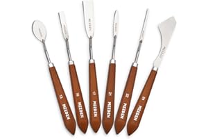 MEEDEN Artist Painting Knife Set: 6Pcs Unique-Shaped Stainless Steel Art Painting Knives with Wooden Handle - Art Supplies for Oil Acrylic Gesso Canvas Painting
