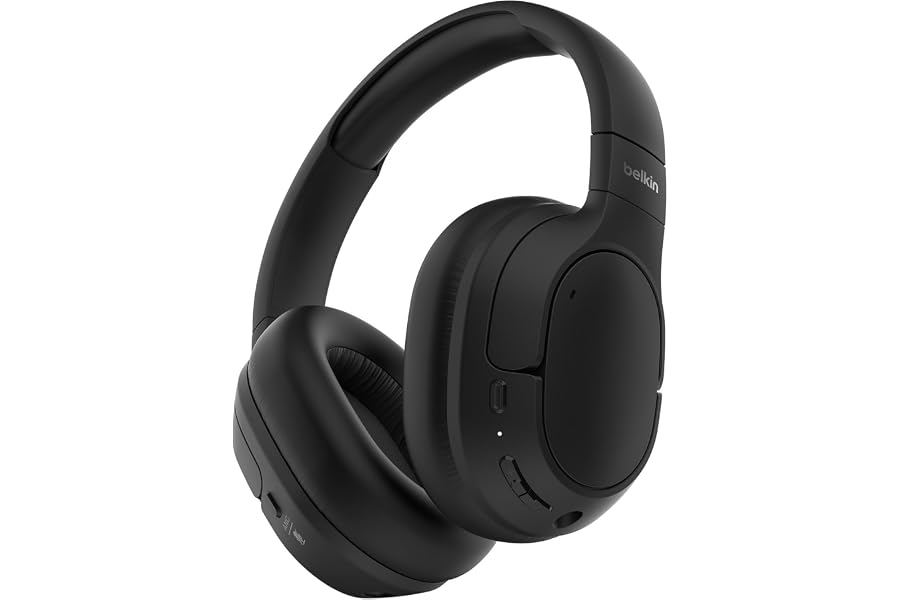 Belkin SoundForm Isolate Noise-Cancelling Wireless Headphones, over ear headphones with mic, Bluetooth headphones with 60H pl
