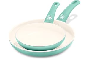 GreenLife Soft Grip Healthy Ceramic Non-Stick 2 Piece 18 cm and 26 cm Frying Pan Skillet Set, PFAS-Free, Oven Safe, Turquoise