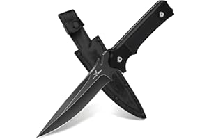 TAN REN Outdoor Messer Mit Lederscheide, Full-Tang Survival Messer, Jagdmesser Mit Einteilig Gefertigter D2-Stahl-Feststellklinge, Bushcraft Messer Für Camping