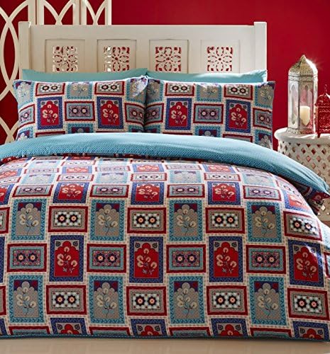 Double Bed Duvet Cover and 2 Pillowcase Bed Set Bedding - Indian design -Blue, Red Colours