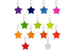 MAXQUU Set di 13 ciondoli colorati a forma di stella, riflettenti, per bambini, ciondolo riflettente, per il sacchetto della scuola
