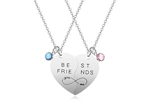 Zysta Collana BFF per 2 con Ciondolo a Cuore Spezzato in Acciaio Inox, Collana Amicizia Incisione Best Friends Forever Simbolo Infinito per Amici, Collana Personalizzata Nome con Pietra Portafortuna