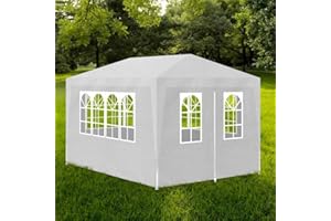 HOMIUSE Tente de Réception 3 x 4 m Blanc Tonnelle Pliante Barnum Pliant Tonnelle de Jardin Chapiteau de Reception Tonnelle Pliante ImperméAble Tente de Plage Tente Reception et Panneaux LatéRaux