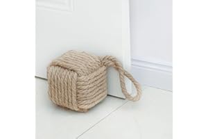 Forecronic Cale-porte en corde de jute nouée Cale-porte nautique décoratif fait main avec poignée, Cale-porte intérieur lesté Nœud de marin pour porte et fenêtre - Carré (12.7x12.7cm, 2kg)
