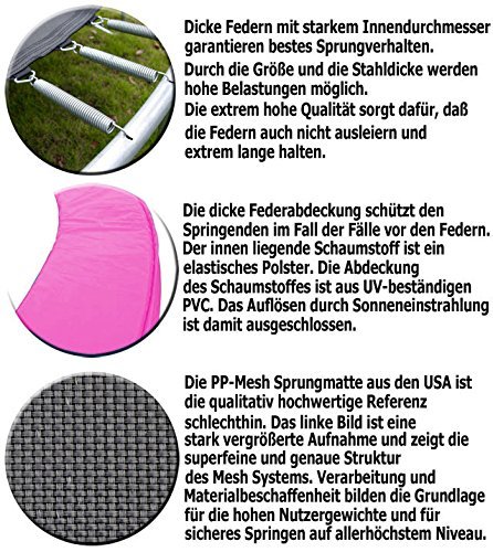 Premium Trampolin neonpink 183 244 305 366 427cm mit Netz Sicherheitsnetz Gartentrampolin für Kinder - 5