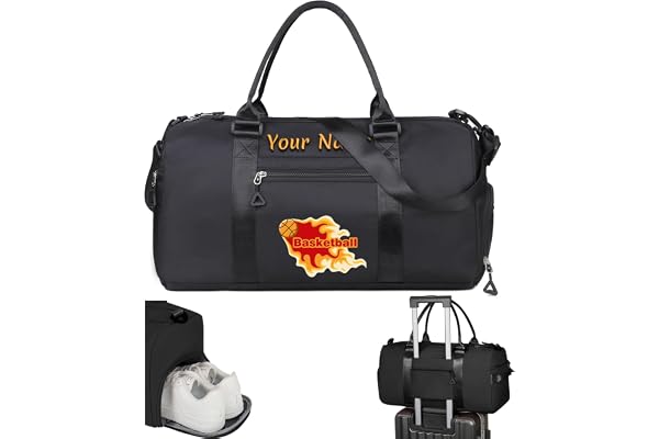 Sac de Sport Brodé Personnalisé, Sac de Sport à Texte Personnalisé, Sac de Danse, Sac de Voyage - avec Bretelles, Poches Humides et Sèches et Compartiment à Chaussures - Noir