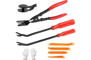 APOMOONS 7 Pièces Outil à Levier pour Voiture avec Gants,Kit de Réparation à Levier,Extracteur de Fixation,Jeu de Pinces à Clip pour Voiture pour Retirer Les Garnitures de Porte et Les ClipsIntérieurs