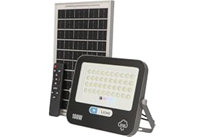 M Ledme - Foco Solar Led 100W con mando a distancia, 1000 lumens, regulable intensidad de luz, IP65, Color Luz Fría (6000k), batería de gran capacidad 10.000 mAh. Longitud del cable 2,10M