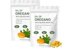 GIURUI Oil of Oregano Softgels,2 in 1 6000mg Oil of Oregano with Black Seed Oil 200mg,Oregano Oil Supplement Capsules,Easily Absorbable,Non-GMO,Gluten Free Formula,Natural, Pure, Potent Softgels (2)