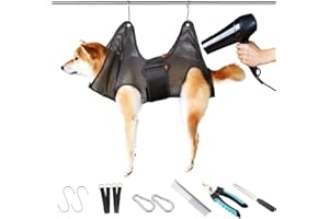 Mitili Haustier Hängematte für Hunde und Katzen, Hundepflege Hängematte Set mit Nagelknipser, Nagelfeile und Haustierkamm, Hängegeschirr für Haustiere, Reinigung, Pflege und Nageltrimmen (M, Schwarz)